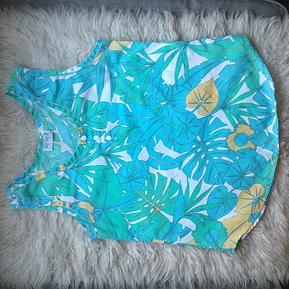 KoKo II Vintage Hawaiian Shirt Tropical Botanical Tank Top Sleeveless S